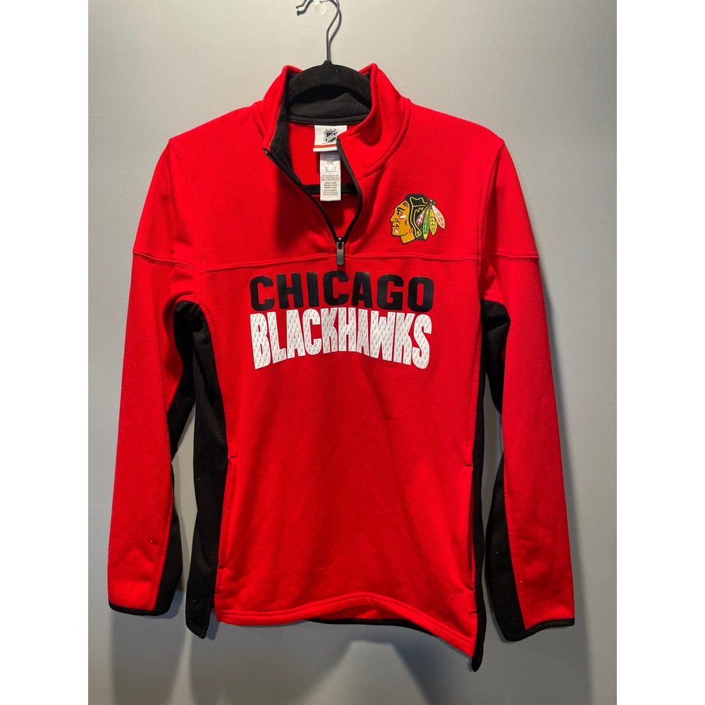NHL Chicago Blackhawks Youth Large 14/16 Red Black Quarter Zip Pullover Sweater